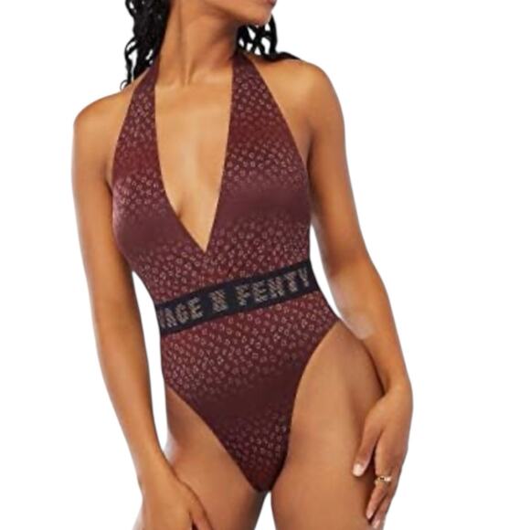 NWT Savage X Fenty Leopard Print Sexy Low Cut Brown Bodysuit Women’s Size Small - Picture 1 of 9